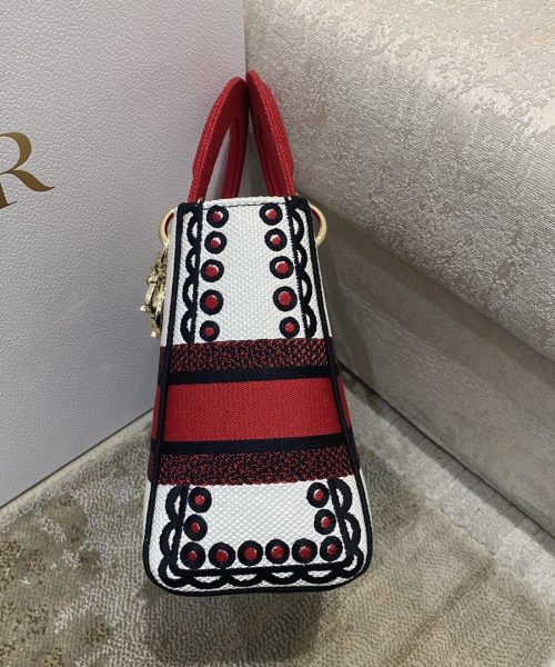 1:1 Replica Christian Dior Medium Lady D-Lite Bag Multicolor Cupidon Embroidery, Red/Latte, For Women Women's Handbags, 24cm CD M0565OTQG_M941