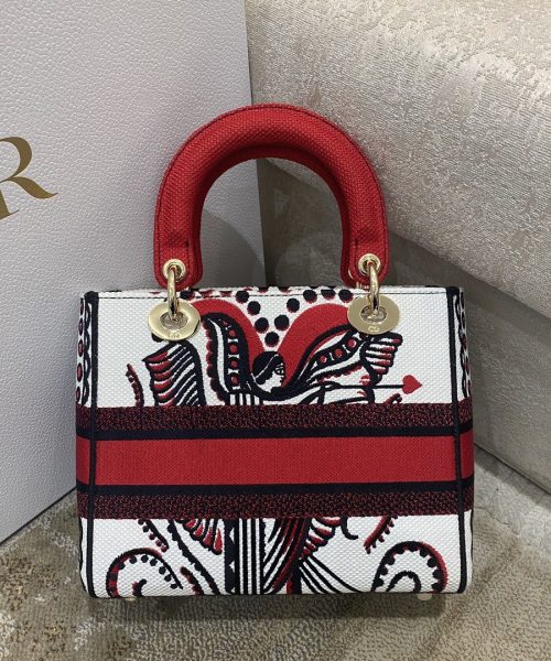 1:1 Replica Christian Dior Medium Lady D-Lite Bag Multicolor Cupidon Embroidery, Red/Latte, For Women Women's Handbags, 24cm CD M0565OTQG_M941