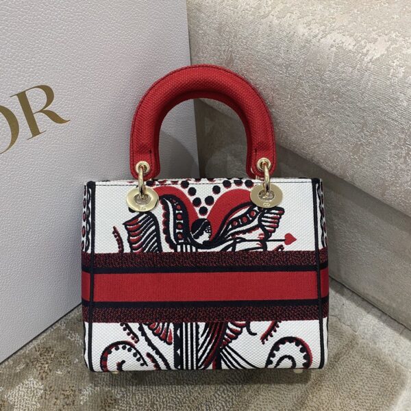 1:1 Replica Christian Dior Medium Lady D-Lite Bag Multicolor Cupidon Embroidery, Red/Latte, For Women Women's Handbags, 24cm CD M0565OTQG_M941