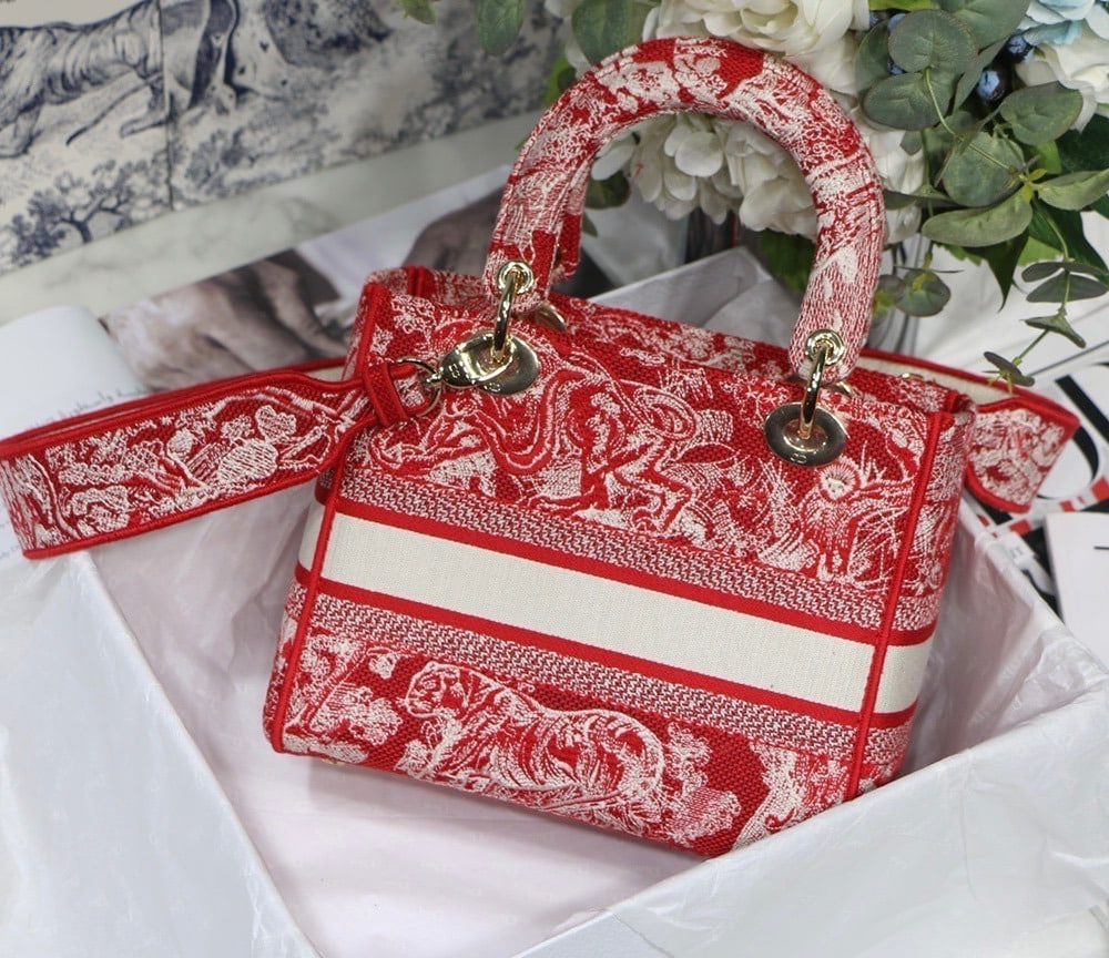 1:1 Replica Christian Dior Medium Lady D-Lite Bag Red, For Women, Women’s Handbags 24cm/9.5in CD