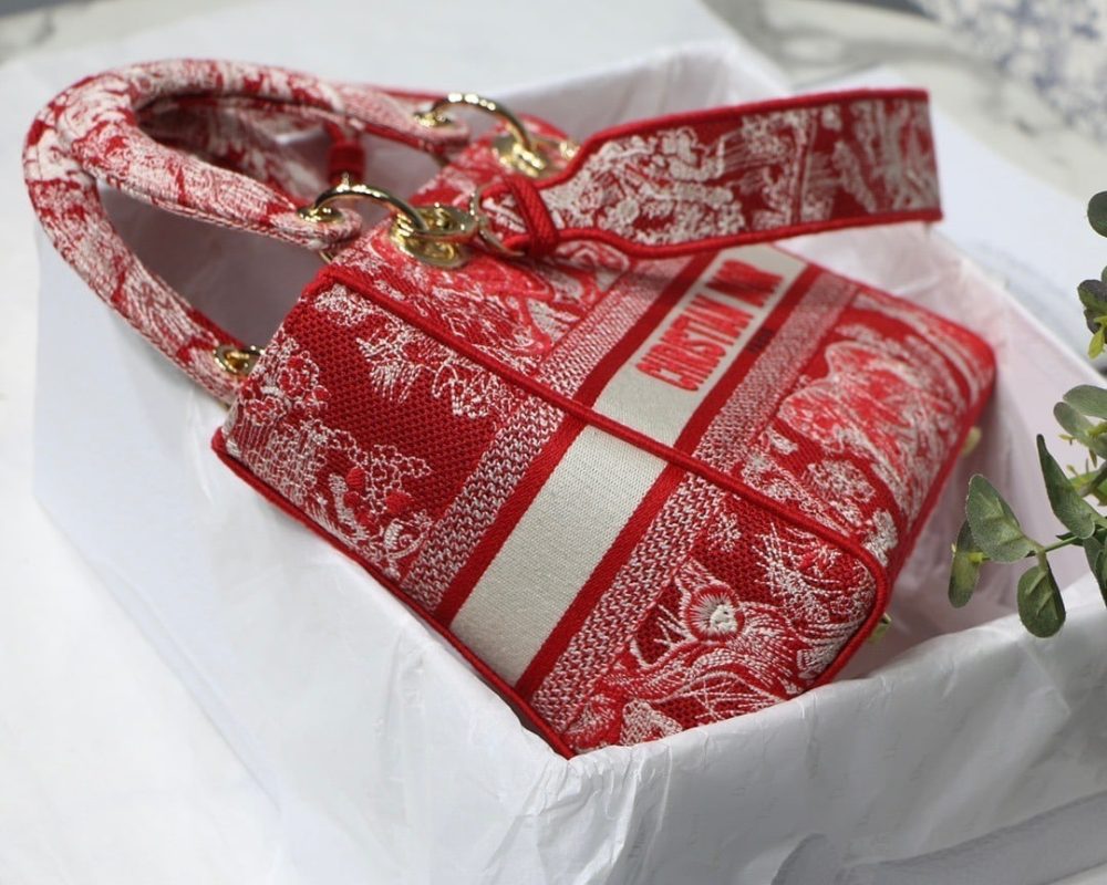 1:1 Replica Christian Dior Medium Lady D-Lite Bag Red, For Women, Women’s Handbags 24cm/9.5in CD - Image 5