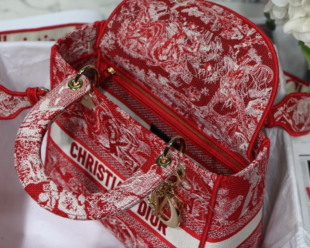 1:1 Replica Christian Dior Medium Lady D-Lite Bag Red, For Women, Women’s Handbags 24cm/9.5in CD - Image 7