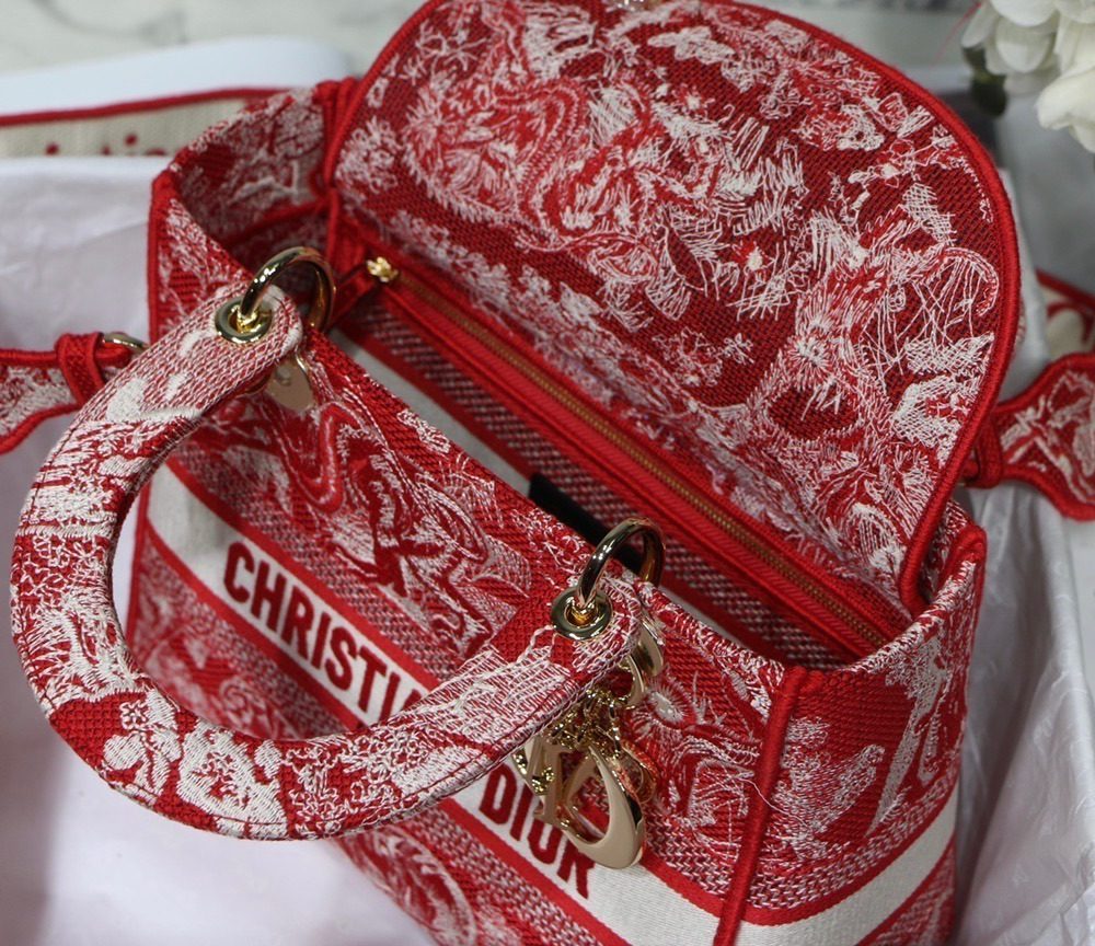 1:1 Replica Christian Dior Medium Lady D-Lite Bag Red, For Women, Women’s Handbags 24cm/9.5in CD