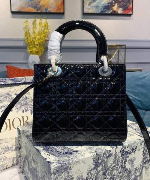 1:1 Replica Christian Dior Medium Lady Dior Bag Black Cannage For Women 9.5in/24cm CD M0565ONGE_M900
