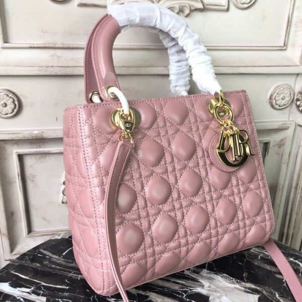 1:1 Replica Christian Dior Medium Lady Dior Bag Gold Toned Hardware Dusty Pink For Women 24cm/9in CD