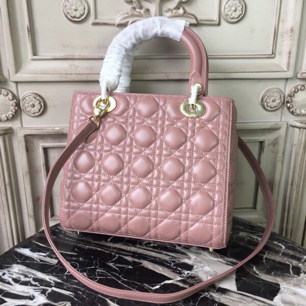 1:1 Replica Christian Dior Medium Lady Dior Bag Gold Toned Hardware Dusty Pink For Women 24cm/9in CD