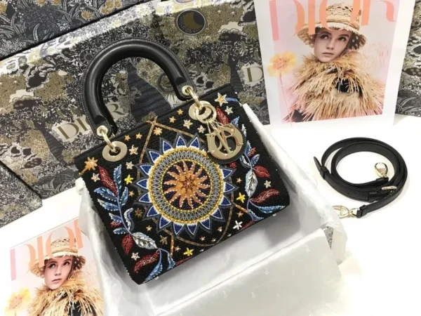 1:1 Replica Christian Dior Medium Lady Dior Bag Gold Toned Hardware Multicolor Black For Women 9.5in/24cm CD