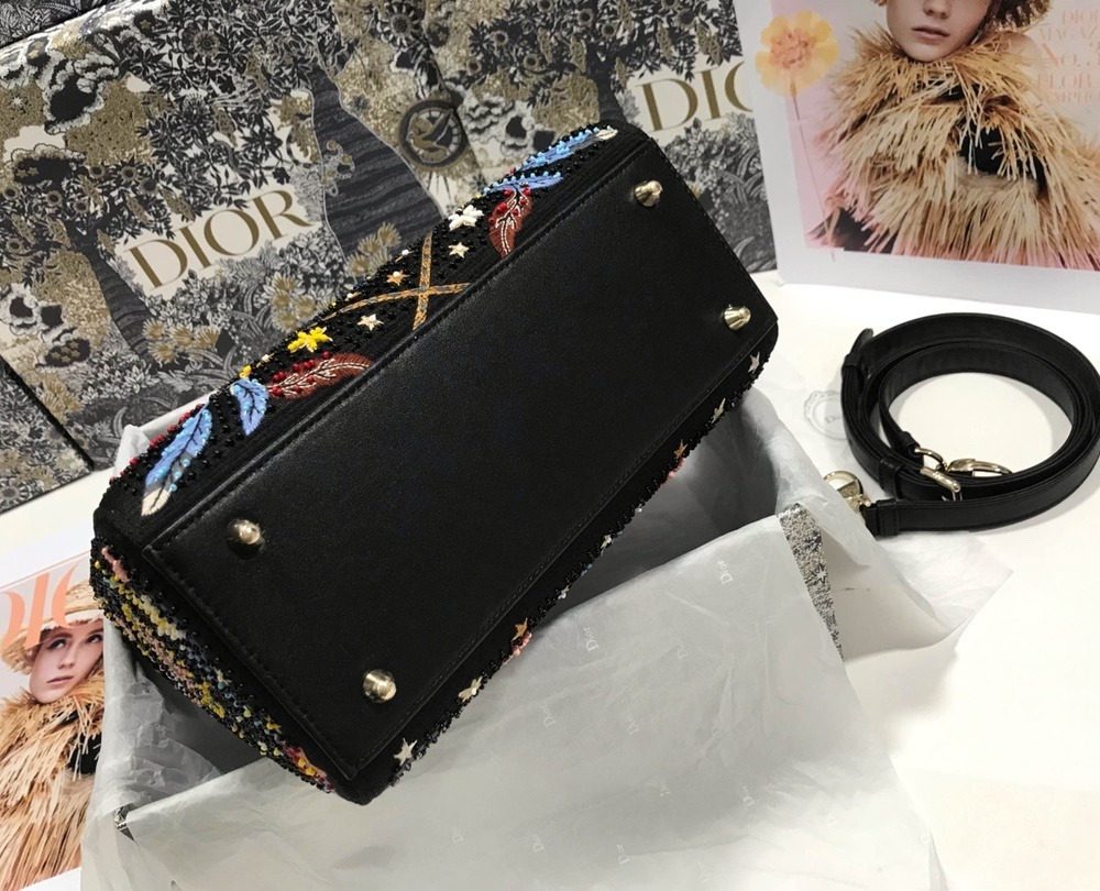 1:1 Replica Christian Dior Medium Lady Dior Bag Gold Toned Hardware Multicolor Black For Women 9.5in/24cm CD