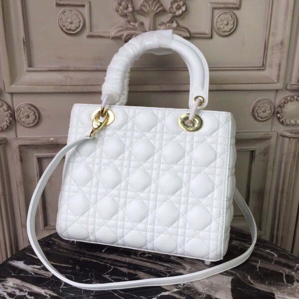 1:1 Replica Christian Dior Medium Lady Dior Bag Gold Toned Hardware White For Women 24cm/9in CD