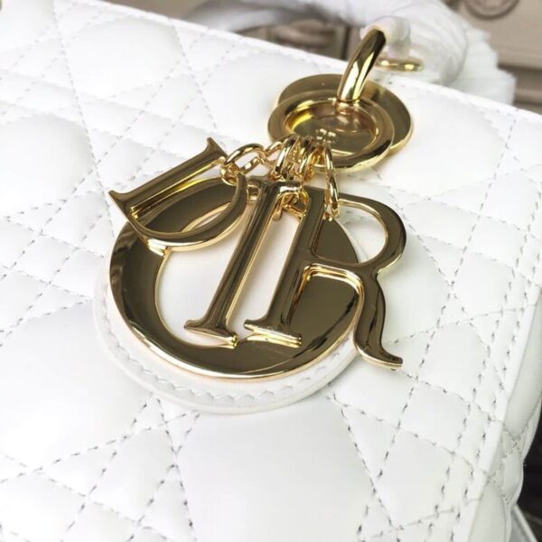 1:1 Replica Christian Dior Medium Lady Dior Bag Gold Toned Hardware White For Women 24cm/9in CD