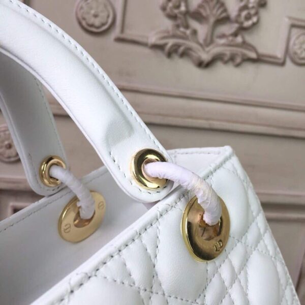 1:1 Replica Christian Dior Medium Lady Dior Bag Gold Toned Hardware White For Women 24cm/9in CD