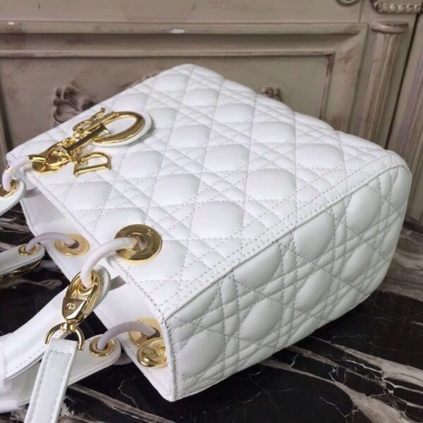 1:1 Replica Christian Dior Medium Lady Dior Bag Gold Toned Hardware White For Women 24cm/9in CD