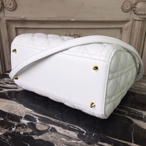 1:1 Replica Christian Dior Medium Lady Dior Bag Gold Toned Hardware White For Women 24cm/9in CD