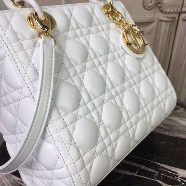1:1 Replica Christian Dior Medium Lady Dior Bag Gold Toned Hardware White For Women 24cm/9in CD