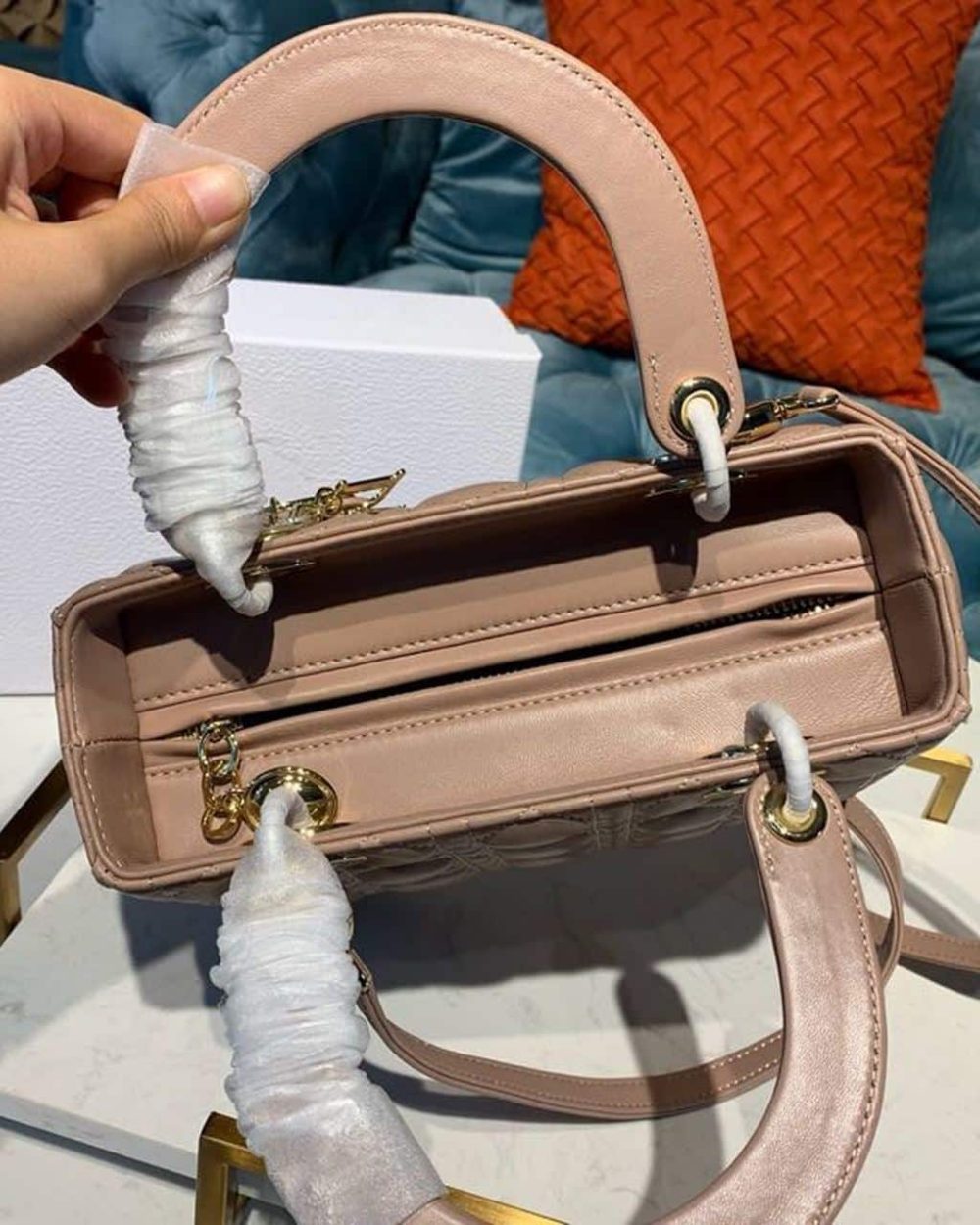 1:1 Replica Christian Dior Medium Lady Dior Bag Rose Des Vents For Women 9.5in/24cm CD