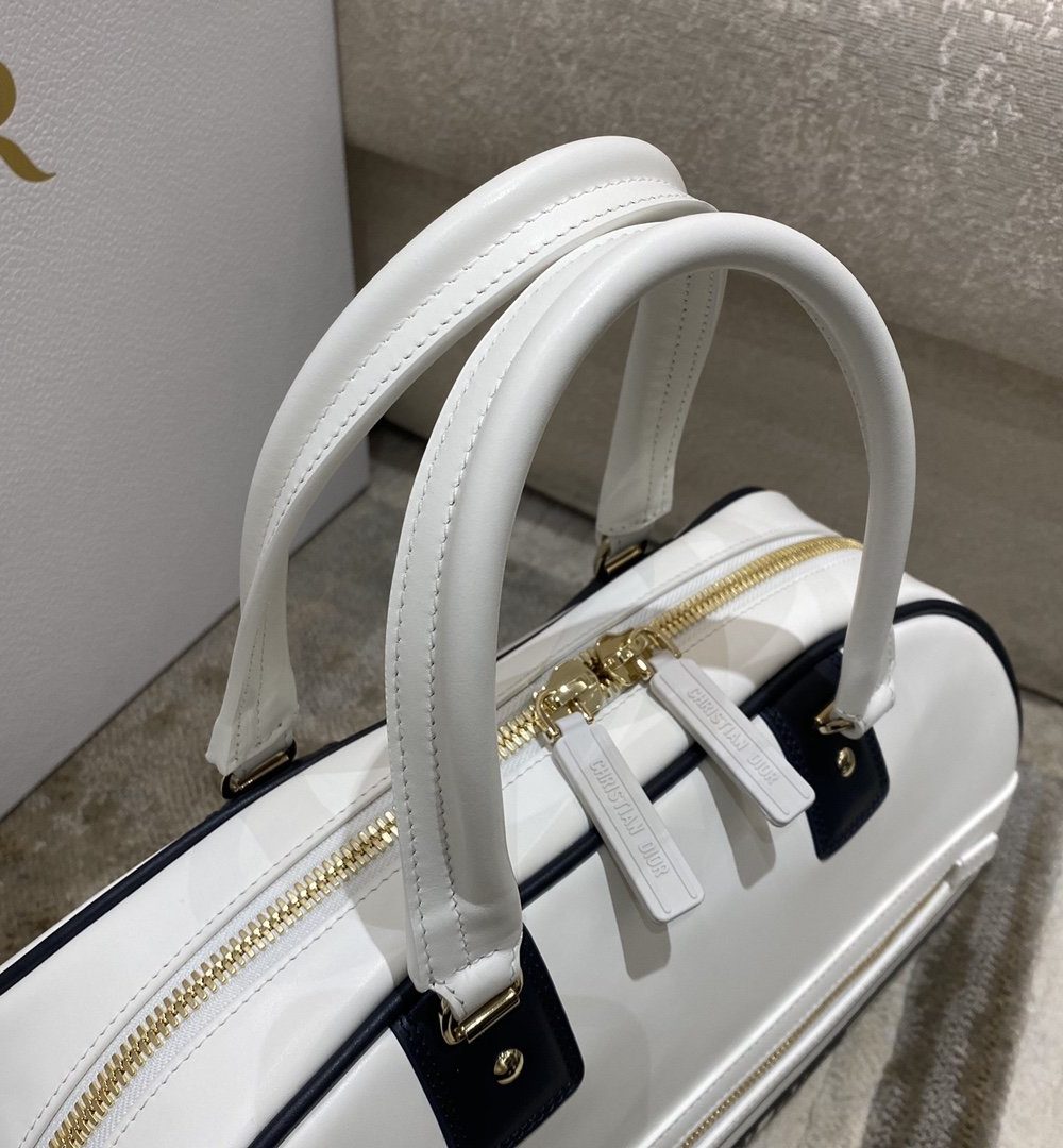 1:1 Replica Christian Dior Medium Vibe Zip Bowling Bag, White, For Men/Women Bowling Bags, 34cm CD M6202OOBR_M879