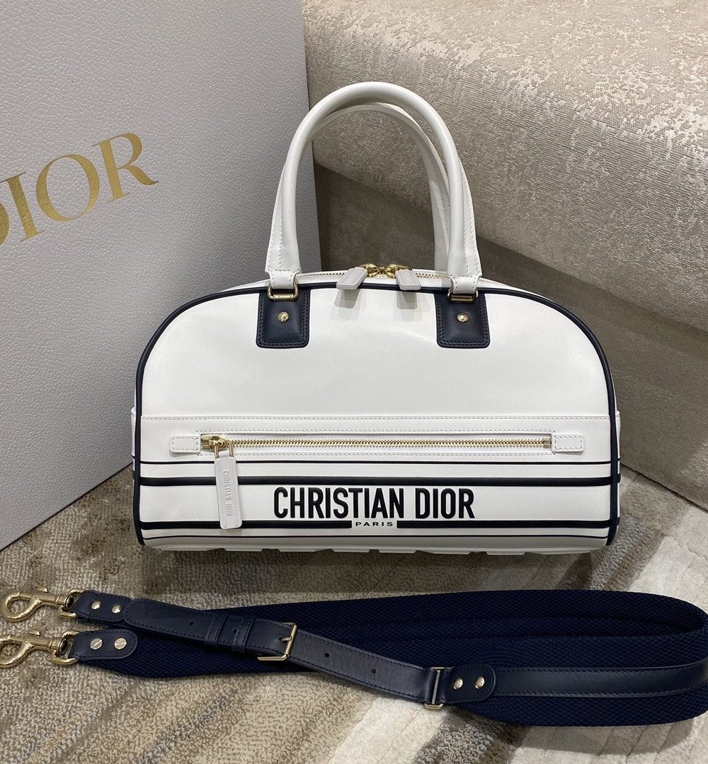 1:1 Replica Christian Dior Medium Vibe Zip Bowling Bag, White, For Men/Women Bowling Bags, 34cm CD M6202OOBR_M879