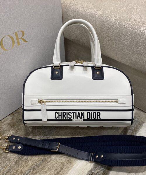 1:1 Replica Christian Dior Medium Vibe Zip Bowling Bag, White, For Men/Women Bowling Bags, 34cm CD M6202OOBR_M879