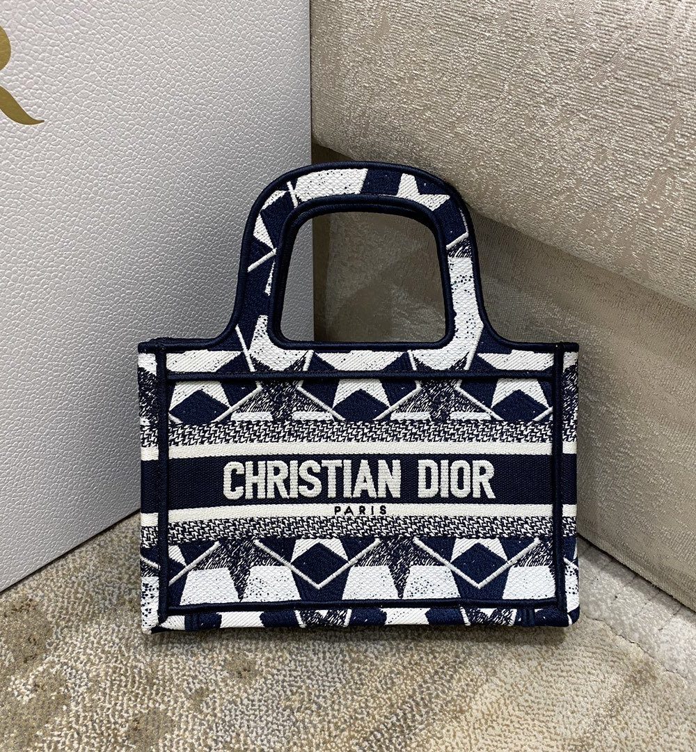 1:1 Replica Christian Dior Mini Book Tote Bag in Dior Étoile Embroidery Dior Bag,  Blue/White, For Women Women’s Handbags, 22.5cm CD