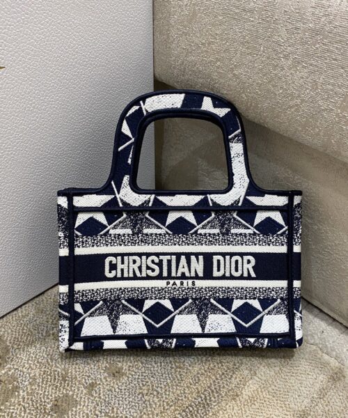 1:1 Replica Christian Dior Mini Book Tote Bag in Dior Étoile Embroidery Dior Bag,  Blue/White, For Women Women’s Handbags, 22.5cm CD