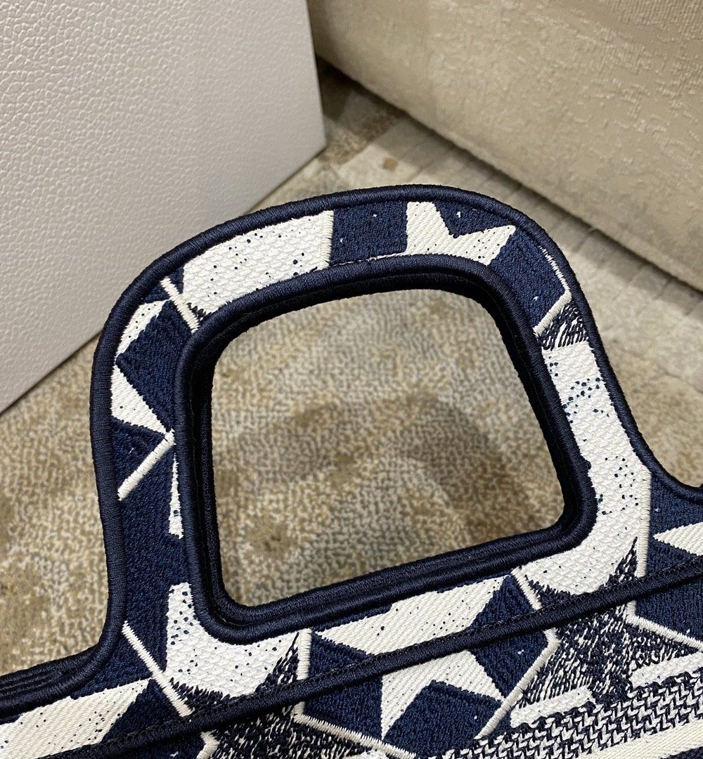 1:1 Replica Christian Dior Mini Book Tote Bag in Dior Étoile Embroidery Dior Bag,  Blue/White, For Women Women’s Handbags, 22.5cm CD