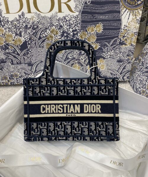 1:1 Replica Christian Dior Mini Dior Book Tote Blue Dior Oblique Embroidery, Blue/Black, For Women Women's Handbags, 9in/23cm CD S5475ZRIW_M928