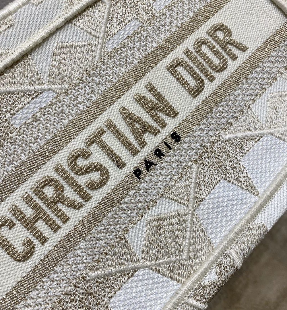 1:1 Replica Christian Dior Mini Dior Book Tote Embroidery Stars Gold Dior Bag, Beige, For Women Women’s Handbags, 9in/23cm CD