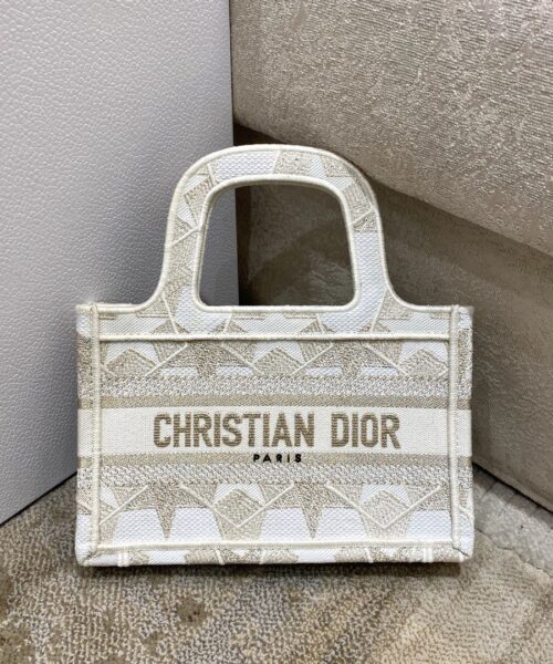 1:1 Replica Christian Dior Mini Dior Book Tote Embroidery Stars Gold Dior Bag, Beige, For Women Women’s Handbags, 9in/23cm CD
