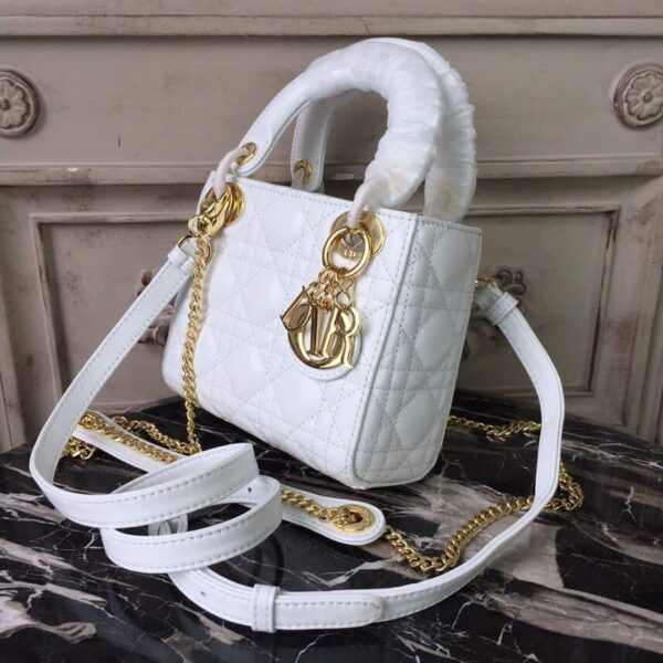 1:1 Replica Christian Dior Mini Lady Dior Bag Gold Toned Hardware White For Women 18cm/7in CD