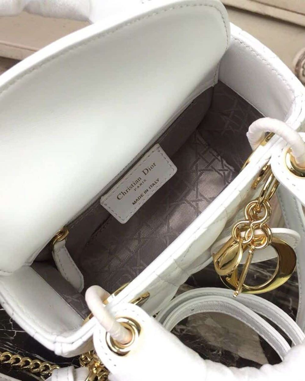 1:1 Replica Christian Dior Mini Lady Dior Bag Gold Toned Hardware White For Women 18cm/7in CD