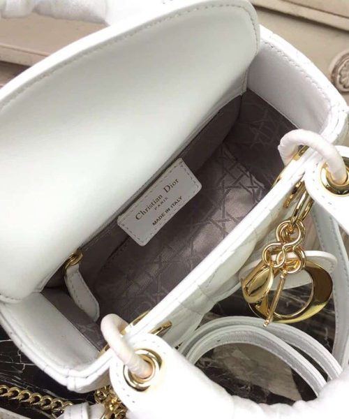 1:1 Replica Christian Dior Mini Lady Dior Bag Gold Toned Hardware White For Women 18cm/7in CD