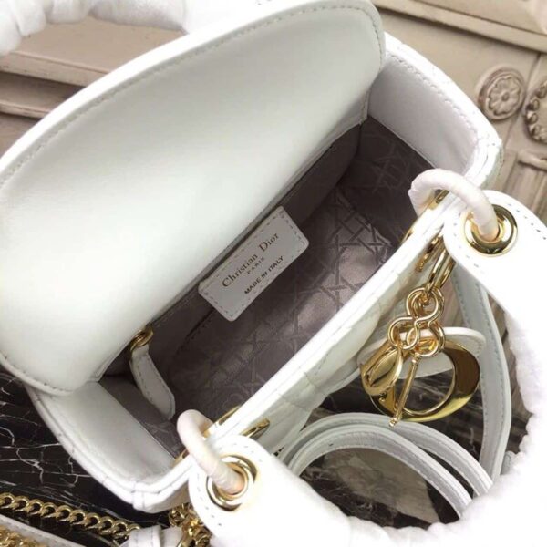 1:1 Replica Christian Dior Mini Lady Dior Bag Gold Toned Hardware White For Women 18cm/7in CD