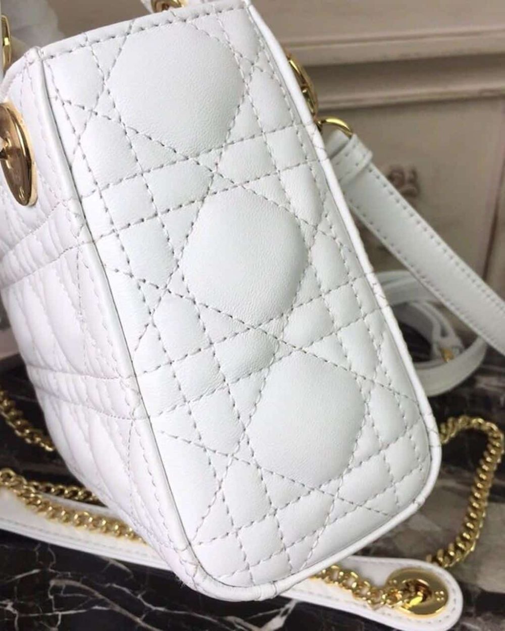 1:1 Replica Christian Dior Mini Lady Dior Bag Gold Toned Hardware White For Women 18cm/7in CD