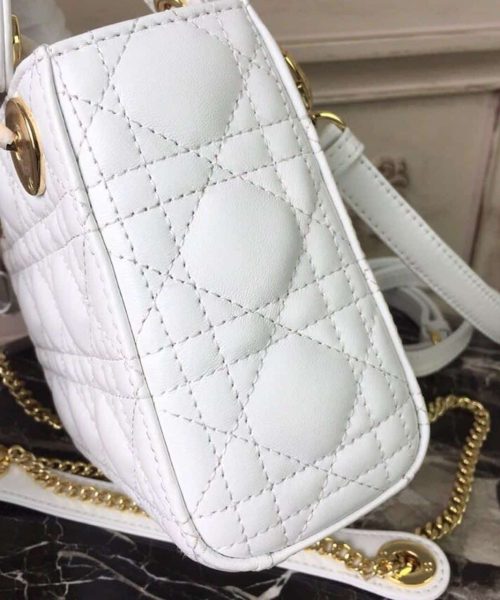 1:1 Replica Christian Dior Mini Lady Dior Bag Gold Toned Hardware White For Women 18cm/7in CD