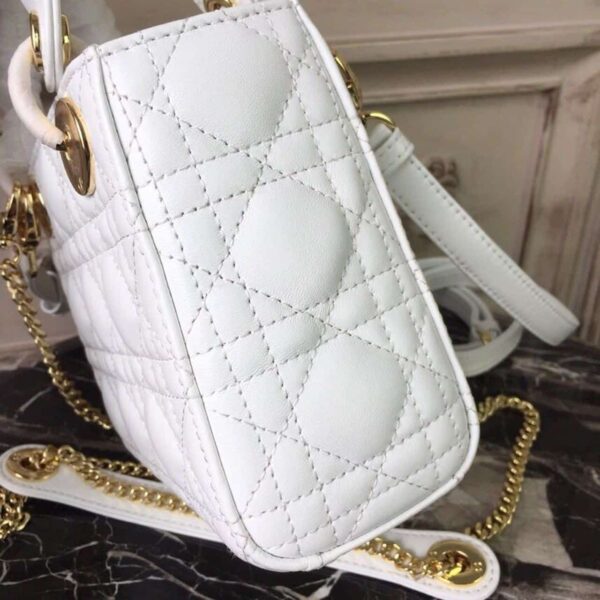 1:1 Replica Christian Dior Mini Lady Dior Bag Gold Toned Hardware White For Women 18cm/7in CD