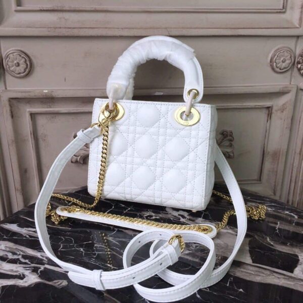 1:1 Replica Christian Dior Mini Lady Dior Bag Gold Toned Hardware White For Women 18cm/7in CD