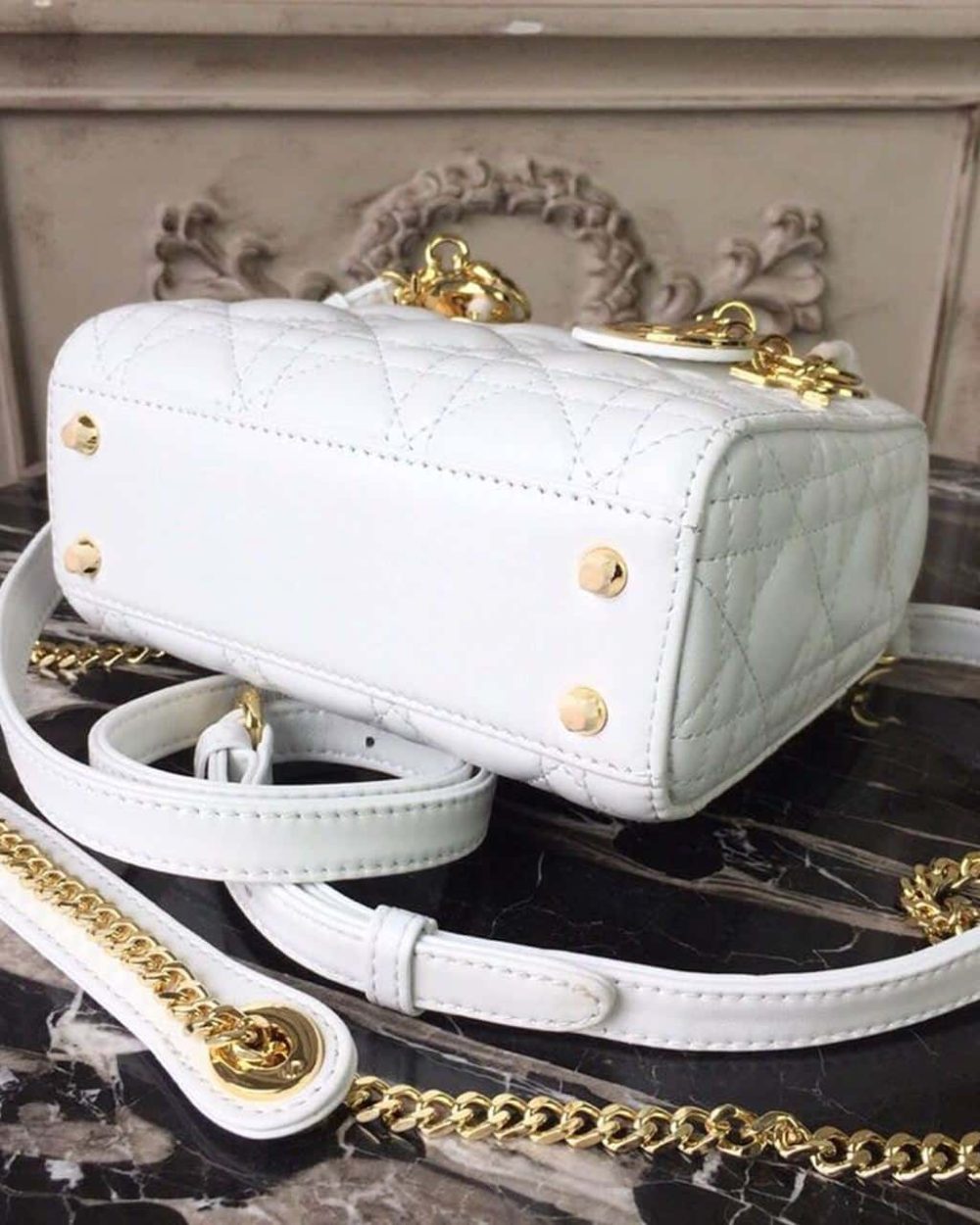 1:1 Replica Christian Dior Mini Lady Dior Bag Gold Toned Hardware White For Women 18cm/7in CD