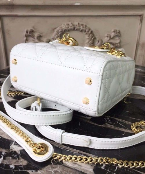 1:1 Replica Christian Dior Mini Lady Dior Bag Gold Toned Hardware White For Women 18cm/7in CD