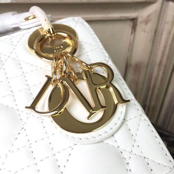 1:1 Replica Christian Dior Mini Lady Dior Bag Gold Toned Hardware White For Women 18cm/7in CD