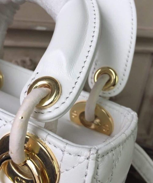 1:1 Replica Christian Dior Mini Lady Dior Bag Gold Toned Hardware White For Women 18cm/7in CD