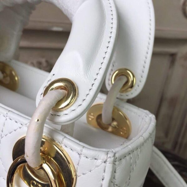 1:1 Replica Christian Dior Mini Lady Dior Bag Gold Toned Hardware White For Women 18cm/7in CD