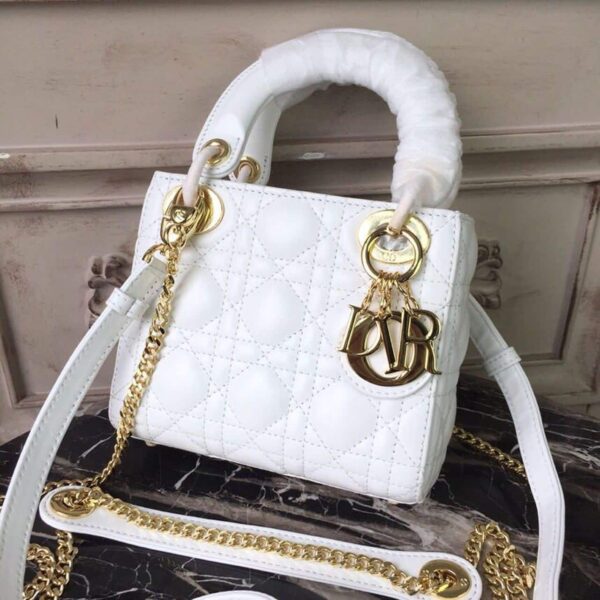 1:1 Replica Christian Dior Mini Lady Dior Bag Gold Toned Hardware White For Women 18cm/7in CD