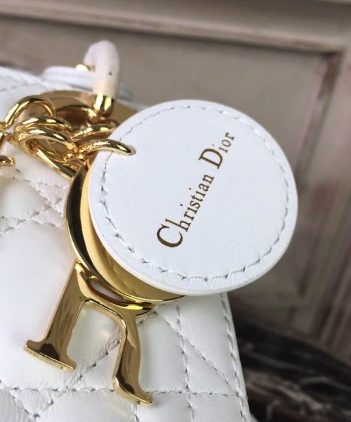 1:1 Replica Christian Dior Mini Lady Dior Bag Gold Toned Hardware White For Women 18cm/7in CD
