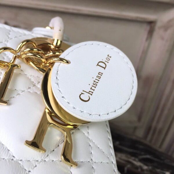 1:1 Replica Christian Dior Mini Lady Dior Bag Gold Toned Hardware White For Women 18cm/7in CD