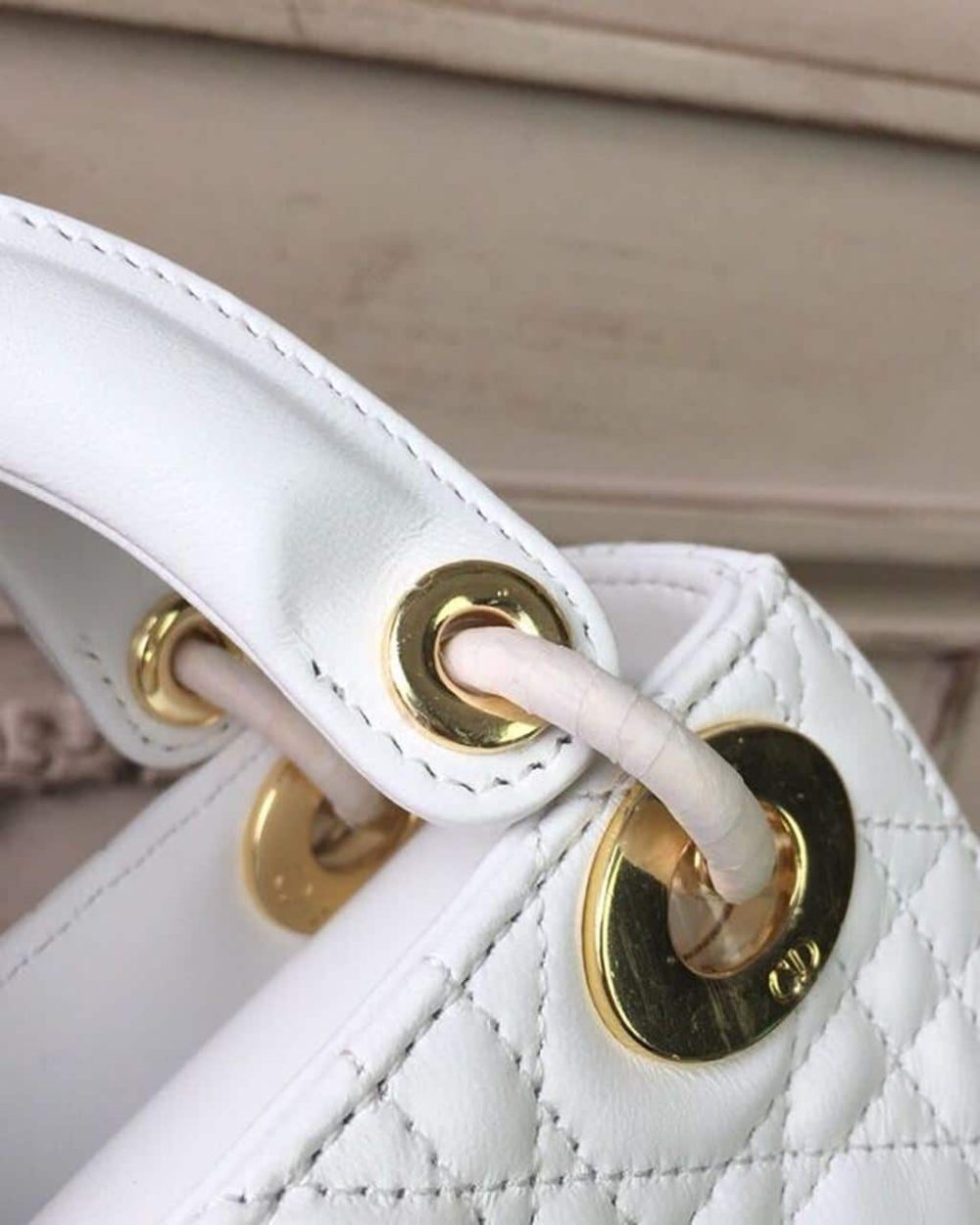 1:1 Replica Christian Dior Mini Lady Dior Bag Gold Toned Hardware White For Women 18cm/7in CD