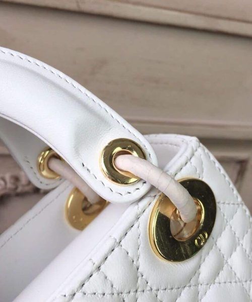 1:1 Replica Christian Dior Mini Lady Dior Bag Gold Toned Hardware White For Women 18cm/7in CD