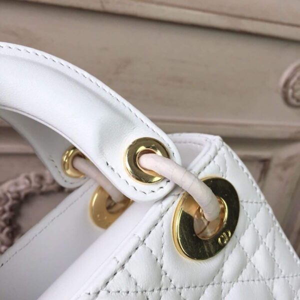 1:1 Replica Christian Dior Mini Lady Dior Bag Gold Toned Hardware White For Women 18cm/7in CD