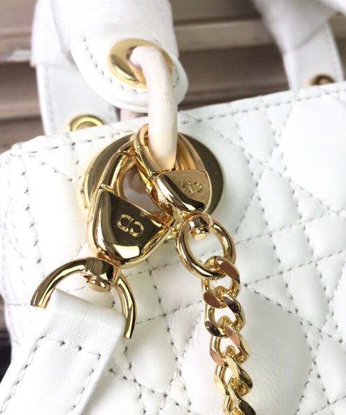 1:1 Replica Christian Dior Mini Lady Dior Bag Gold Toned Hardware White For Women 18cm/7in CD
