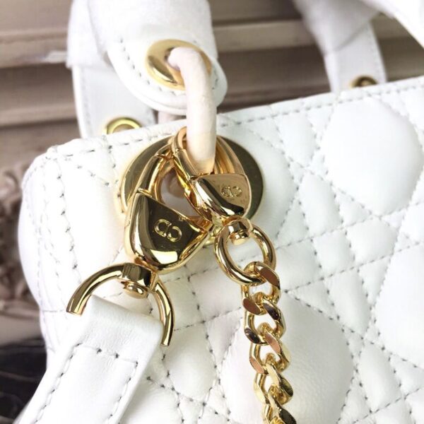 1:1 Replica Christian Dior Mini Lady Dior Bag Gold Toned Hardware White For Women 18cm/7in CD