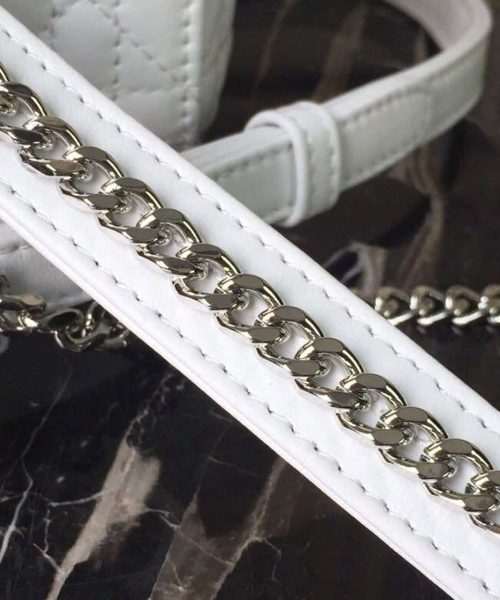 1:1 Replica Christian Dior Mini Lady Dior Bag White Chain Silver Hardware For Women 17cm/6.5in CD